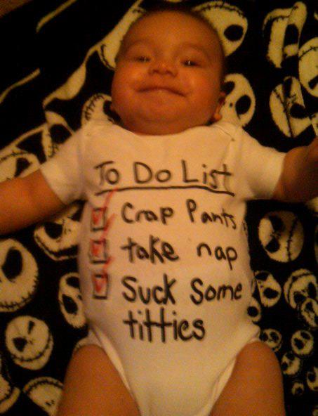 funny baby picture to do list suck titties