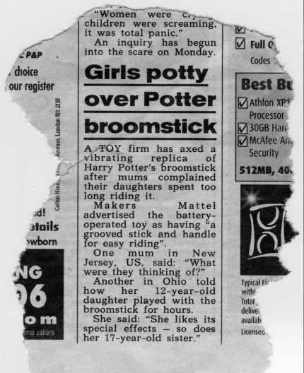 funny sex newspaper clipping harry potter vibrating broomstick
